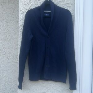 GANT Men's Shawl Collar Waffle Knit Button Up Navy Blue Carsigan Sweater Size M